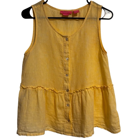 Isaac Mizrahi | Linen Peplum Button Front Tank | Yellow | XS - Picture 2 of 7